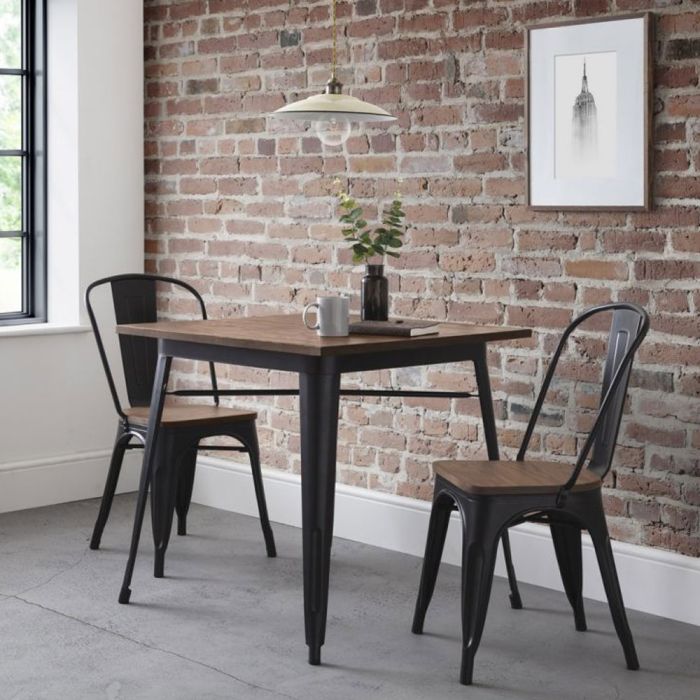 Grafton Solid Elm Wood Square Dining Table - Black
