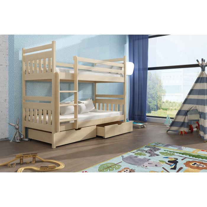 Zeus Wooden Kids Bunk Bed with Drawers Storage and Bonnell Foam Mattress - Pine