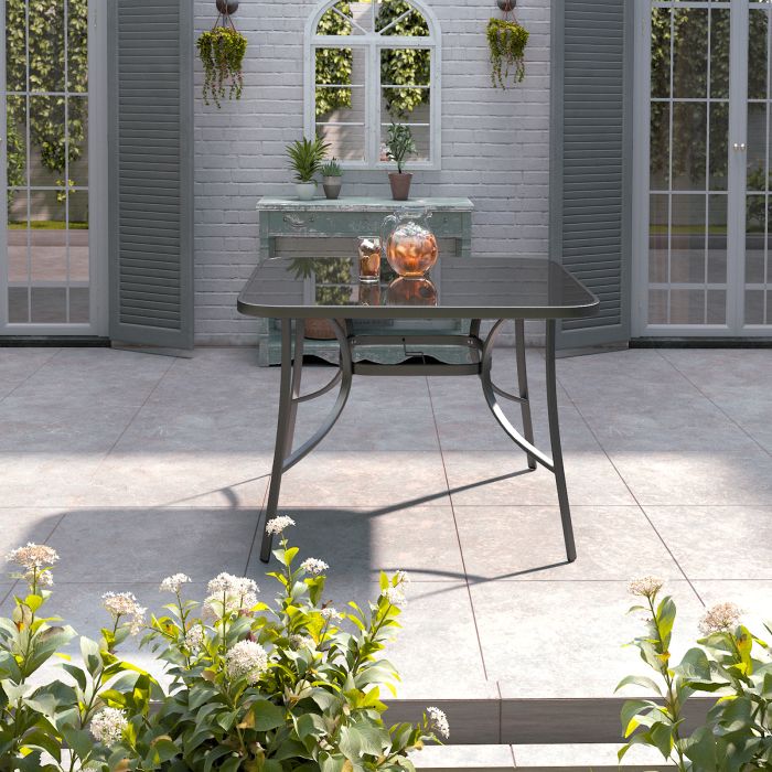Metallic and Tempered Glass Garden Table with Parasol Hole Outdoor