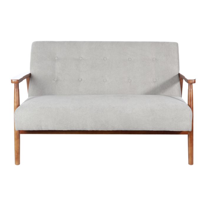 Linen Padded 2 Seater Sofa Rubber Wood Loveseat In Grey