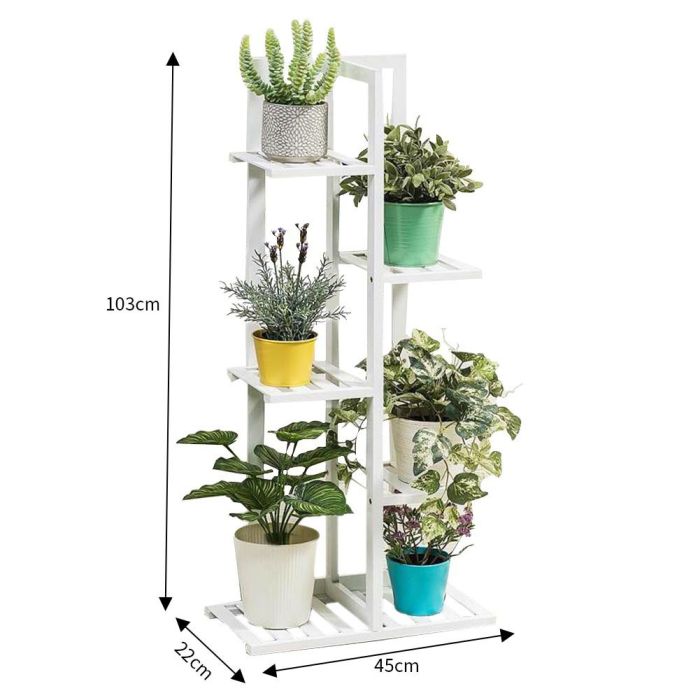 White Wood Plant Flower Display Stand Bonsai Pot Shelf Storage Racking