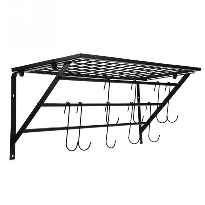 Wall Mounted Iron Hanging Pot Pan with 10 Hooks 60X30CM