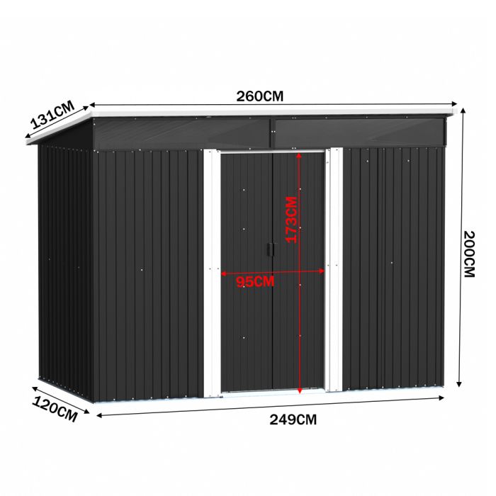 GARVEN Garden Metal Storage Shed with Lockable Sliding Doors Black - 8.5 x 4 ft