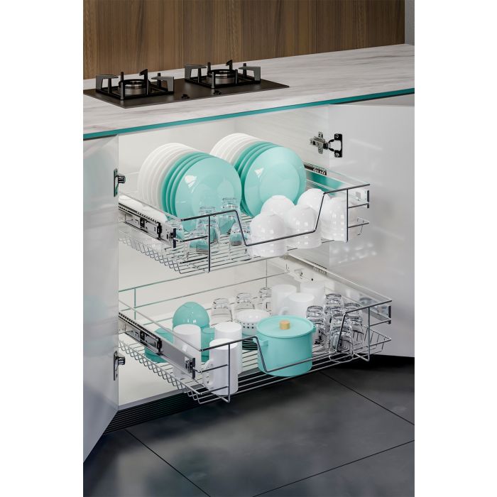 2-Pack Metal Sliding Cabinet Wire Basket Organizer