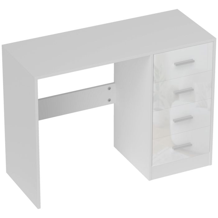 Computer Writing Desk with 4 Drawers, High Gloss Home Office Workstation, White