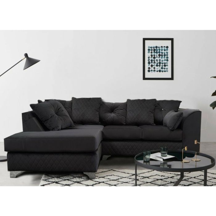 VICTORIA Plush Velvet 4 Seater L Shaped - Left Hand Facing Corner Sofa - Black