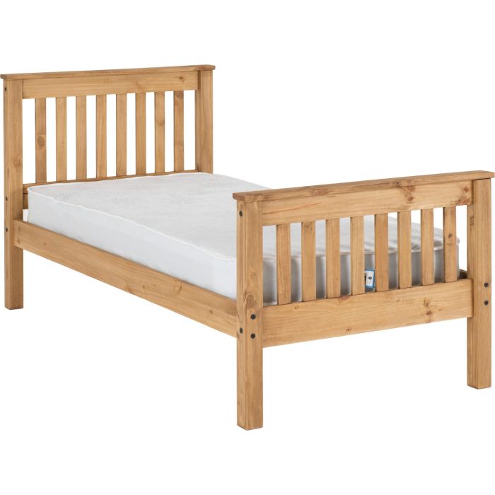 Monaco 3ft Single Bed High Foot End - Distressed Waxed Pine