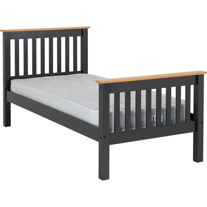 Monaco 3ft Single Bed High Foot End - Grey Oak Effect