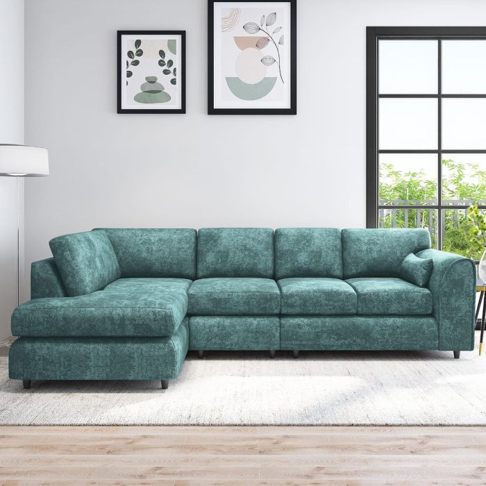 LORVANI Fabric Large 5 Seater L Shaped Fullback Corner Sofa - Teal, Left Hand Facing