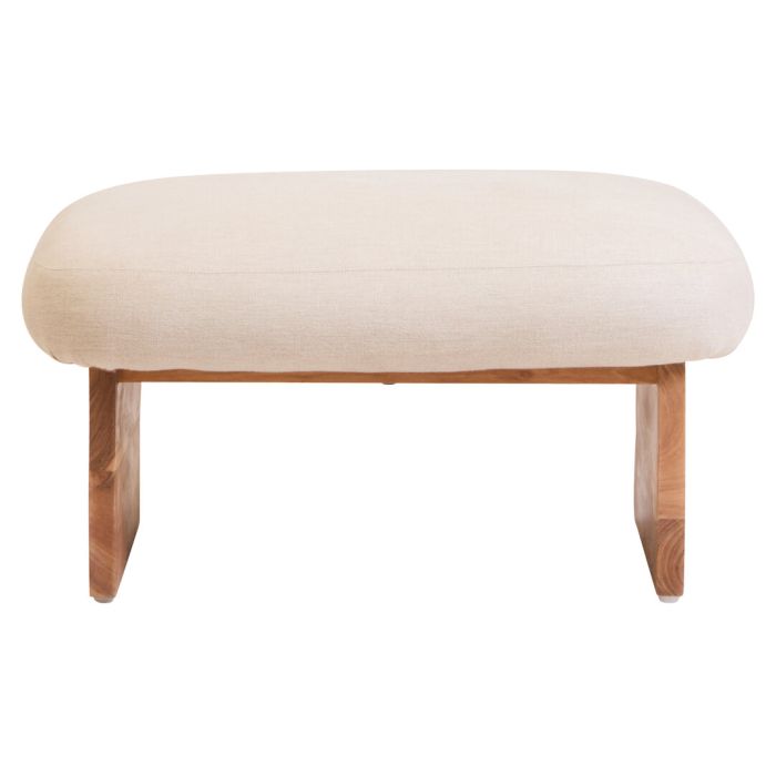 RALVENNA Linen Footstool with Wood Base - Cream