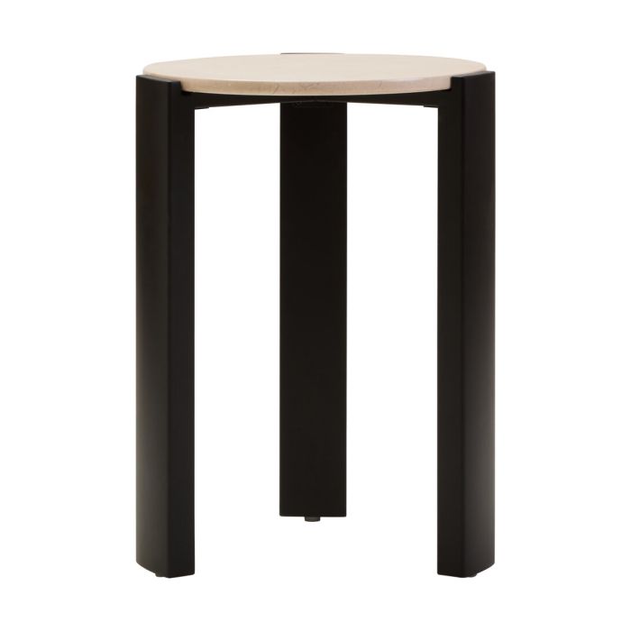 ZERVORA Round Marble Top Wooden Side Table - Black and Cream