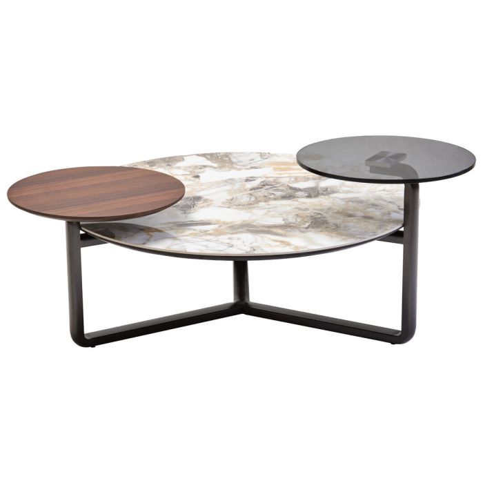 MARVESSAN 3 Tier Round Ceramic Marble Effect Coffee Table - Multi Colour