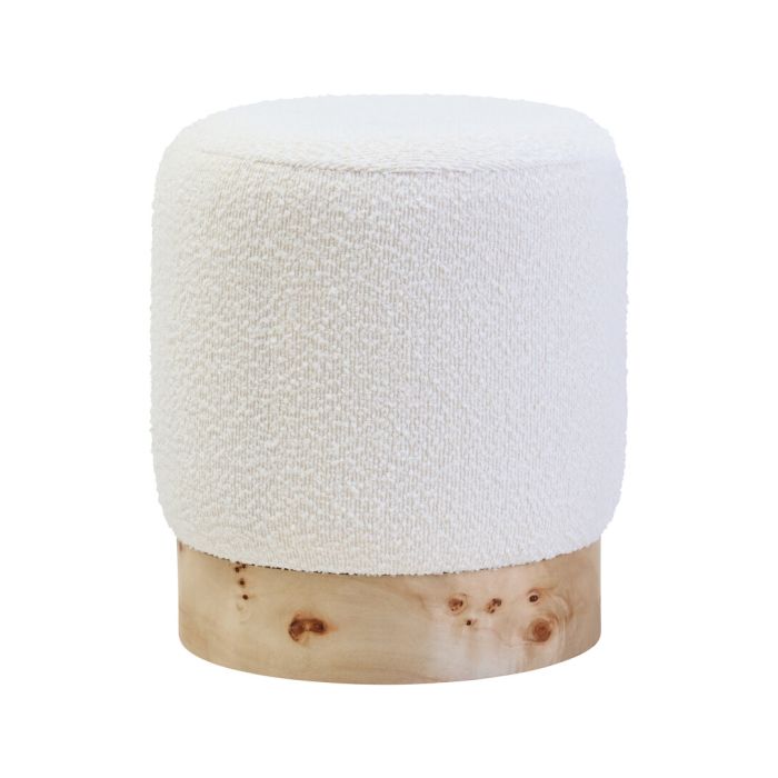 CARDENNE Boucle Fabric Round Stool - Cream