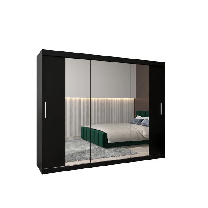 TIVERTON II 3 Door Mirrored Sliding Wardrobe Black - 250cm