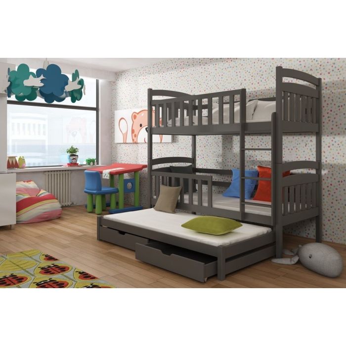 SALLY Wooden 2 Drawers Storage Double Bed with Trundle and Foam Mattress - Graphite