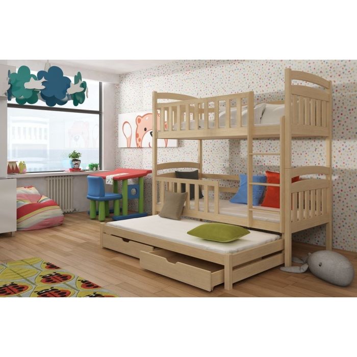 SALLY Wooden 2 Drawers Storage Double Bed with Trundle and Foam Mattress - Pine