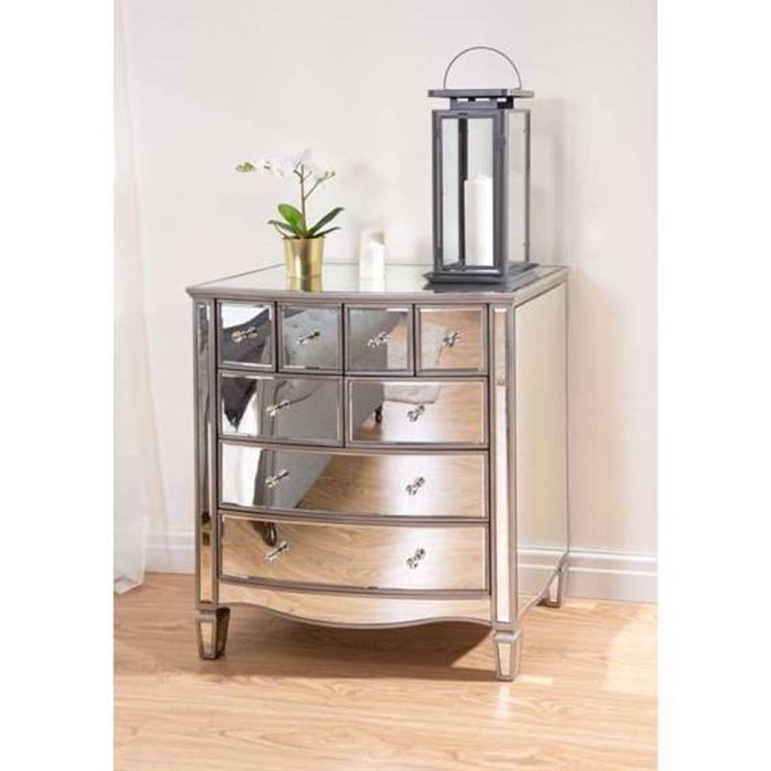Silver Chest of Drawers - EVELYN II Medium Chest 8 Drawers Mirrored