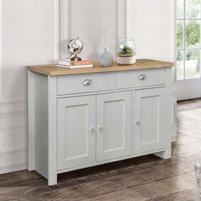 Contemporary Style Oak Top 3 Door Sideboard with 2 Drawers - Grey
