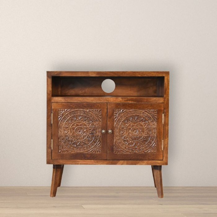 Versatile Style 2 Door Cabinet with Open Shelf - Chestnut