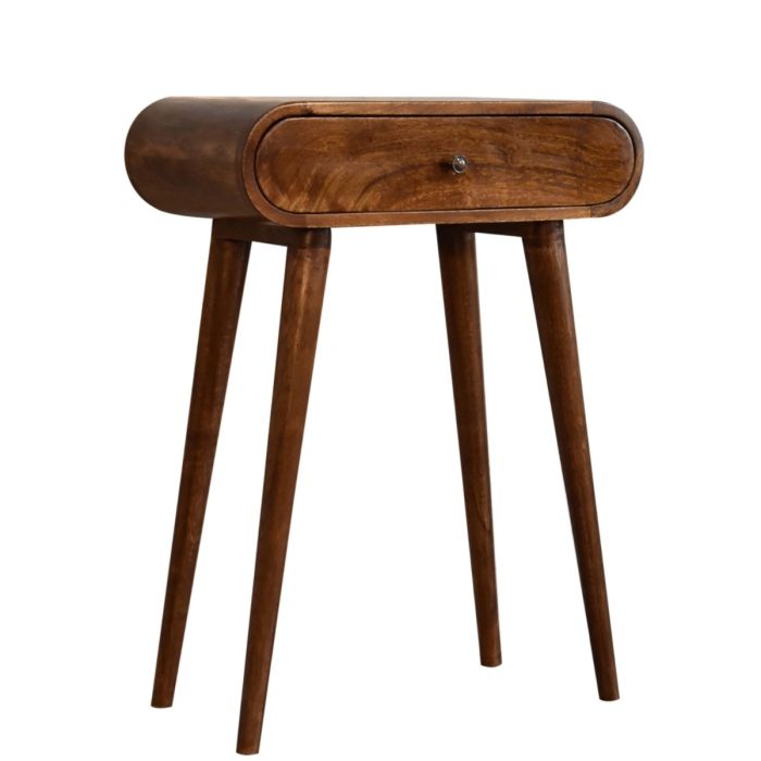 Solid Wooden Rounded Mini Console Table with Drawer - Chestnut
