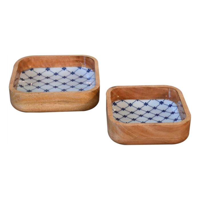 2 Pcs Wood Grain Square Bowl - Blue and White