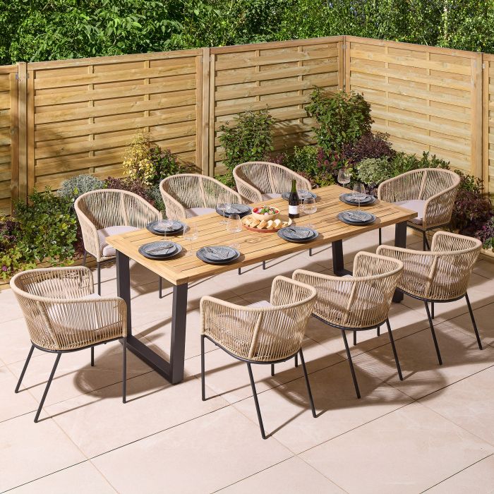 HARROWIN Garden 8 Seater Table and Chair Set, 210cm - Oak Finish