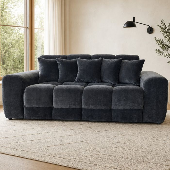 STACIE Fabric 3 Seater Sofa - Black