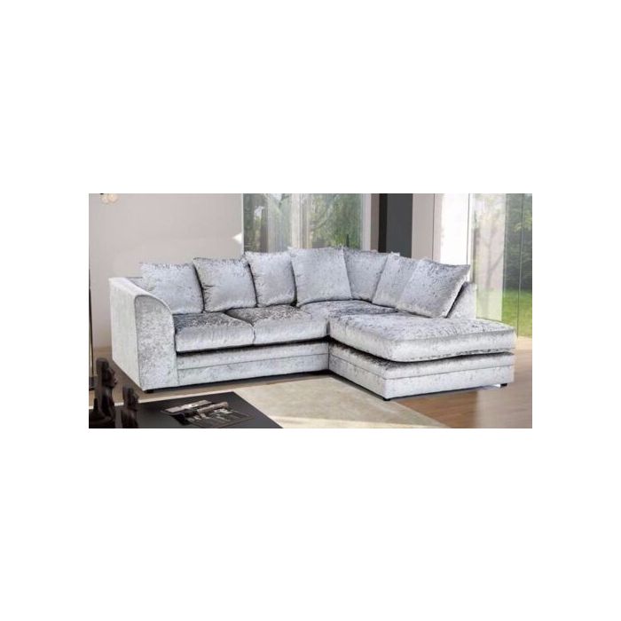 MOUNI Crushed Velvet 4 Seater L Shaped - Right Hand Facing Corner Sofa - Silver