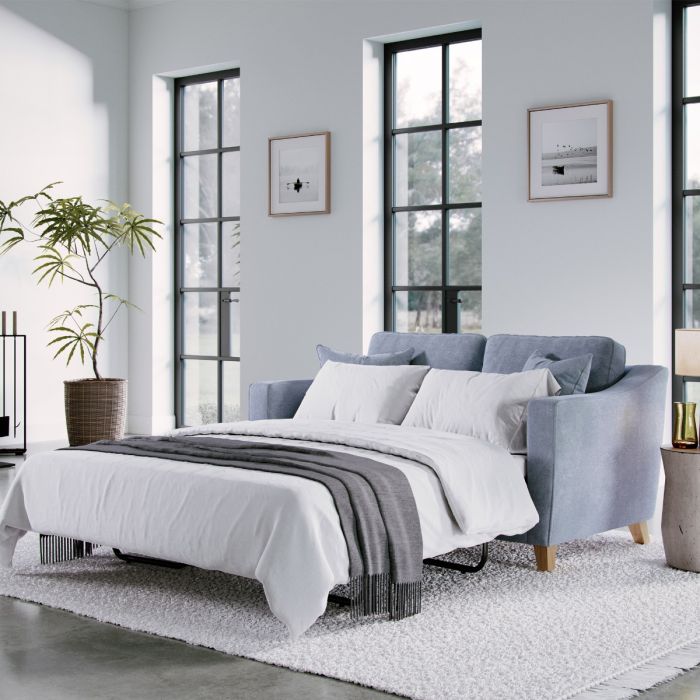 2 Seater Sofa Bed - KRISTY Fabric - Light Blue