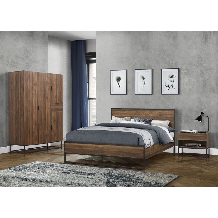 Classic Design Walnut Effect Metal Bed Frame - Small Double 4ft
