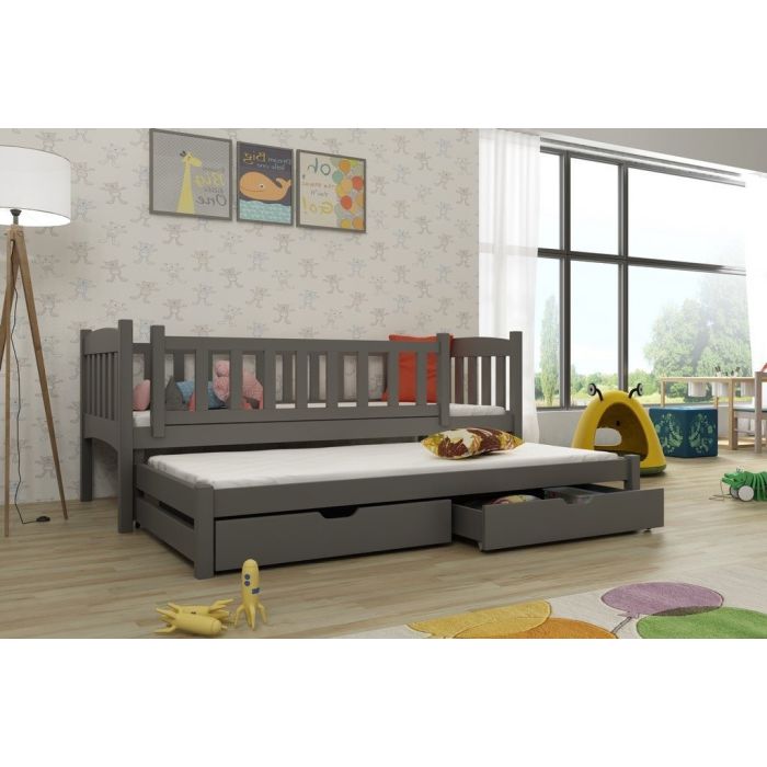 MALAIKA 2 Drawers Storage Wooden Double Bed with Trundle - Graphite