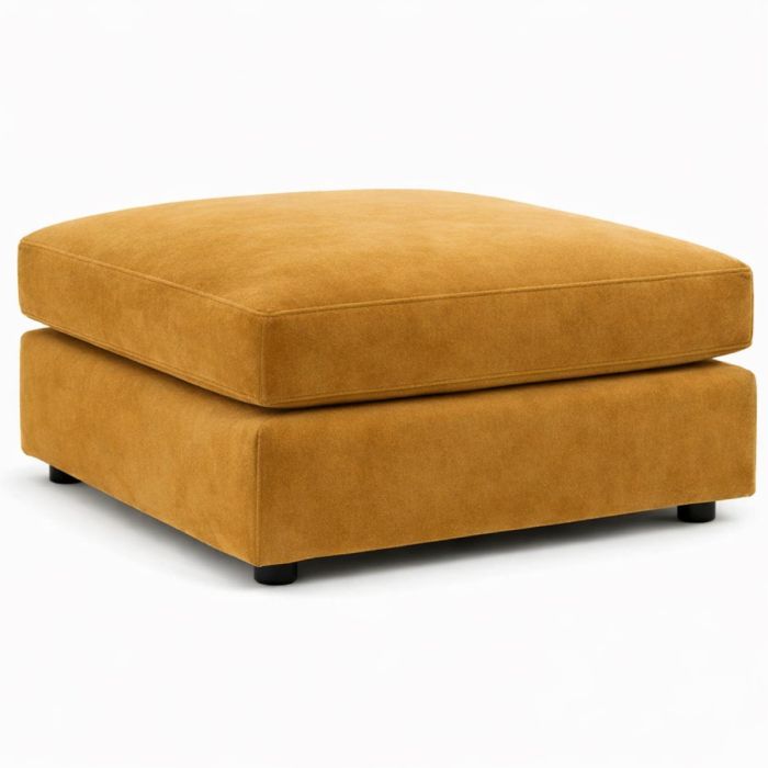 DELANO Plush Velvet Cushion Footstool - Mustard