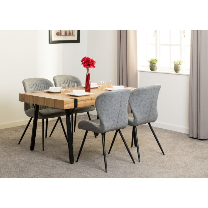 Treviso Dining Set with Quebec Chairs - Light Oak Effect Black Grey Faux Leather