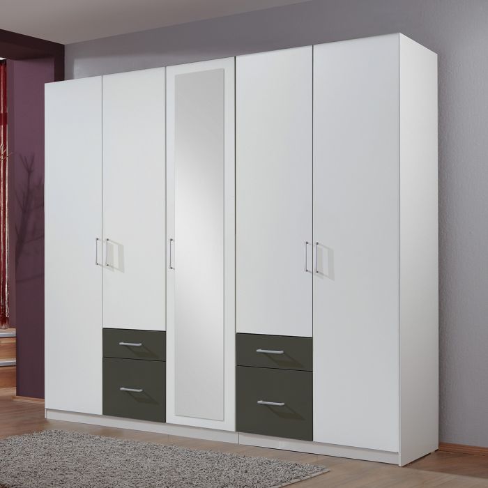 Fresco 5 Door 4 Drawer Mirrored Wardrobe - White and Graphite