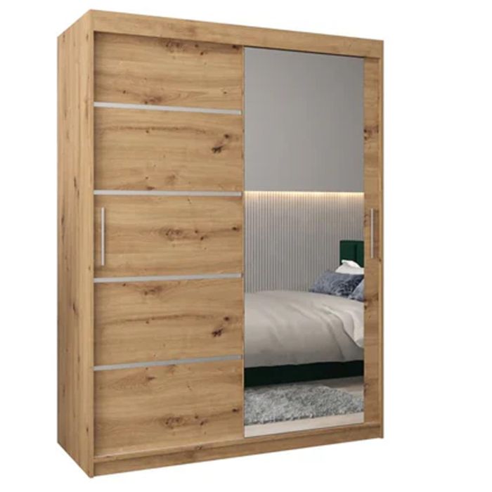 VICENZA 2 Door Mirrored Sliding Wardrobe Medium Oak - 150cm