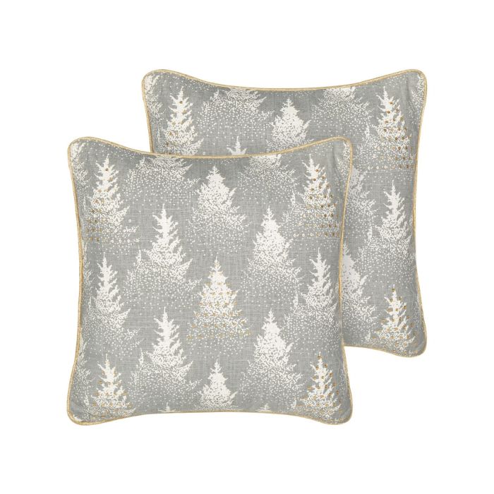 Joyful Night Set of 2 Cotton Cushions Christmas Tree Pattern 45 x 45 cm - Grey