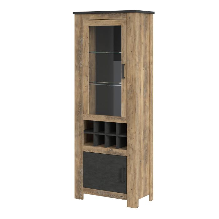 Rapallo 2 door display cabinet with wine rack in Chestnut and Matera Grey - Chestnut Brown/Matera Grey