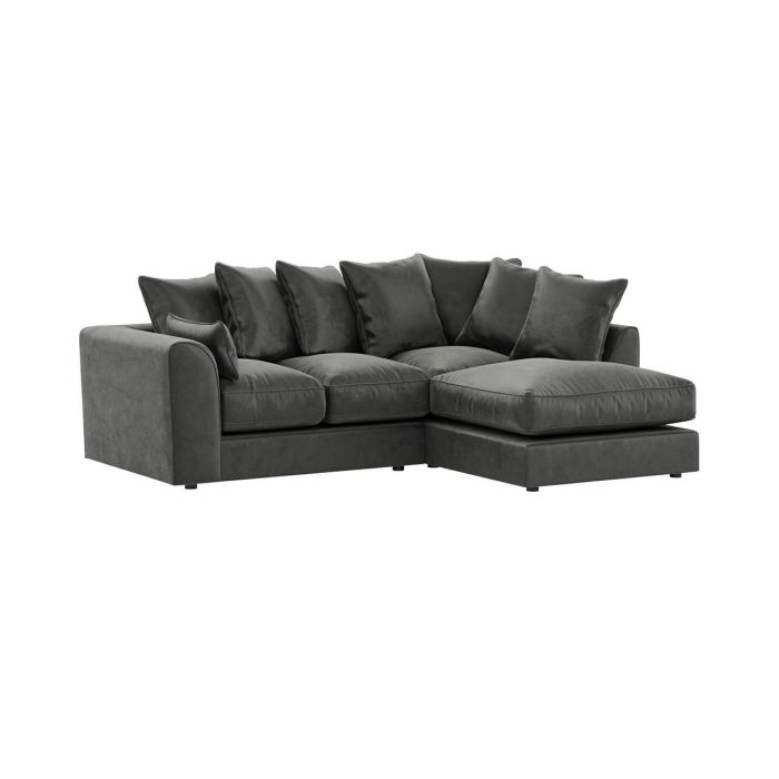 VOSTA Plush Velvet 4 Seater L Shaped - Right Hand Facing Corner Sofa - Grey
