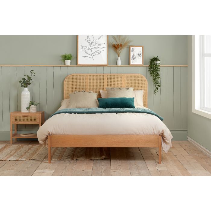 Rattan Curved Headboard Styled Solid Slats Brown Bed - Standard Double 4ft6