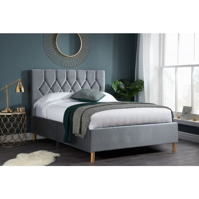 Loxley Modern Upholstered Grey Fabric Bed - Small Double 4ft