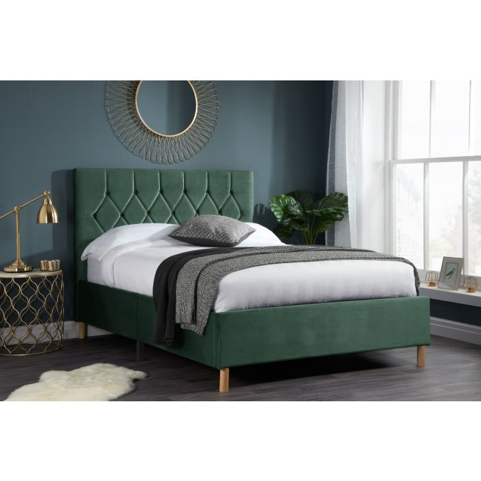 Loxley Modern Upholstered Green Fabric Bed - Standard Double 4ft6