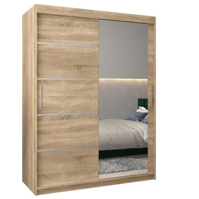 VICENZA 2 Door Mirrored Sliding Wardrobe Light Oak - 150cm