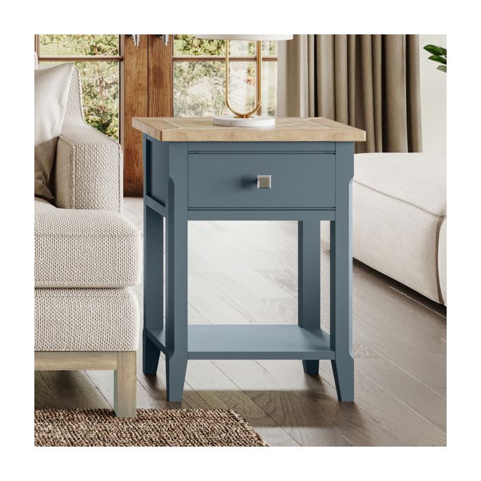 Ransley Blue Oak Parquet Side Table with Drawer