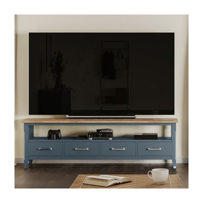 Ransley Oak Parquet Top Large Widescreen Television Cabinet with 3 Drawers - Blue