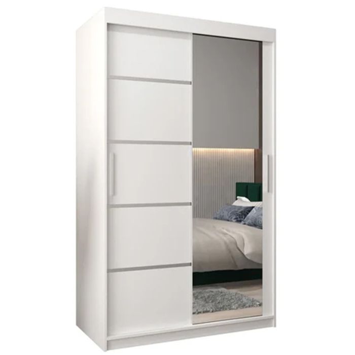 VICENZA 2 Door Mirrored Sliding Wardrobe White - 120cm