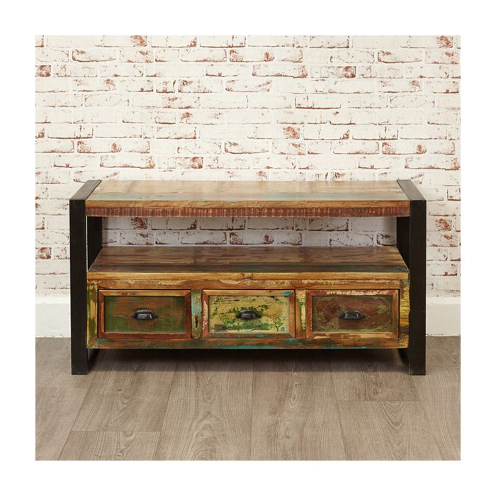 Laura Urban Edge Widescreen Television Cabinet with 3 Drawer and Open Shelf - Natural Wood