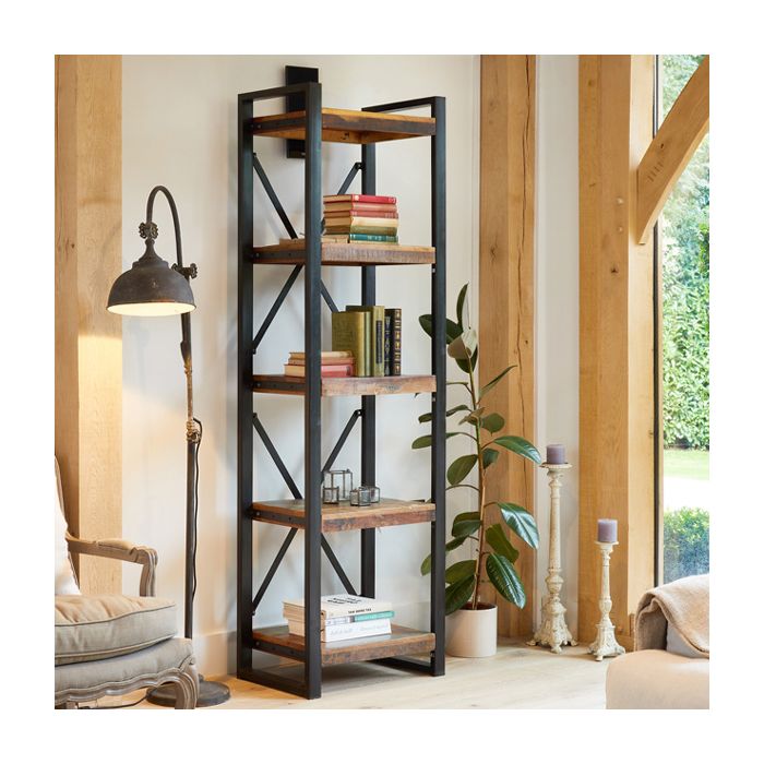 Laura Chic Reclaimed Wood Alcove Bookcase with Four Shelves - Natural Wood Tone