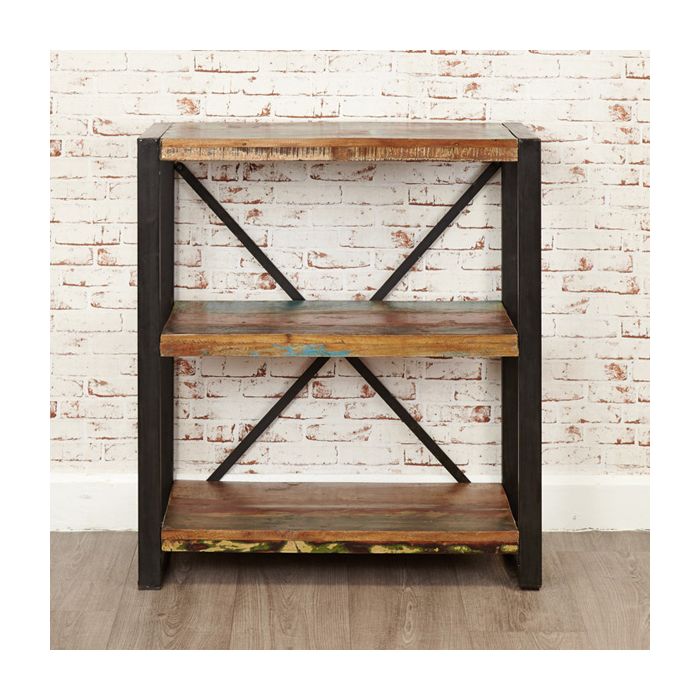 Laura Chic Reclaimed Wood Low Bookcase with 2 Shelves - Natural Wood