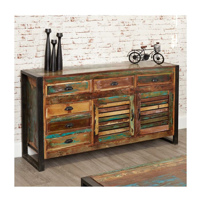 Laura Chic Reclaimed Wood 2 Door Large Sideboard with 6 Drawer - Natural Wood