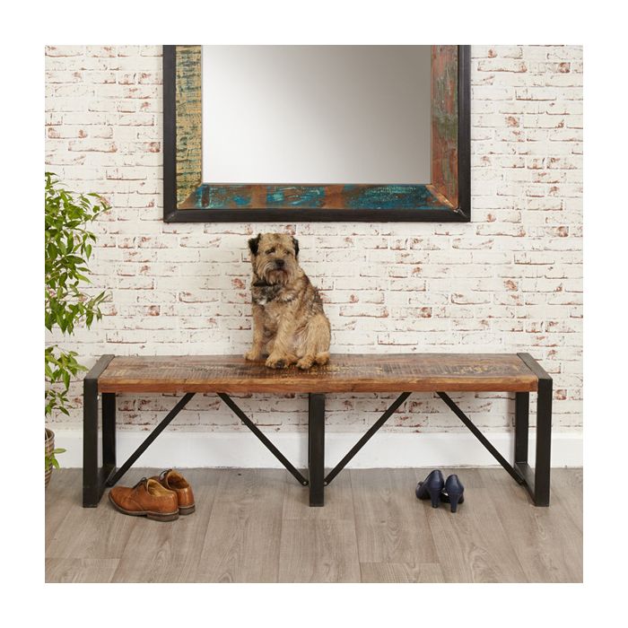 Laura Chic Reclaimed Wood Large Dining Bench with Steel Frame - Natural Wood